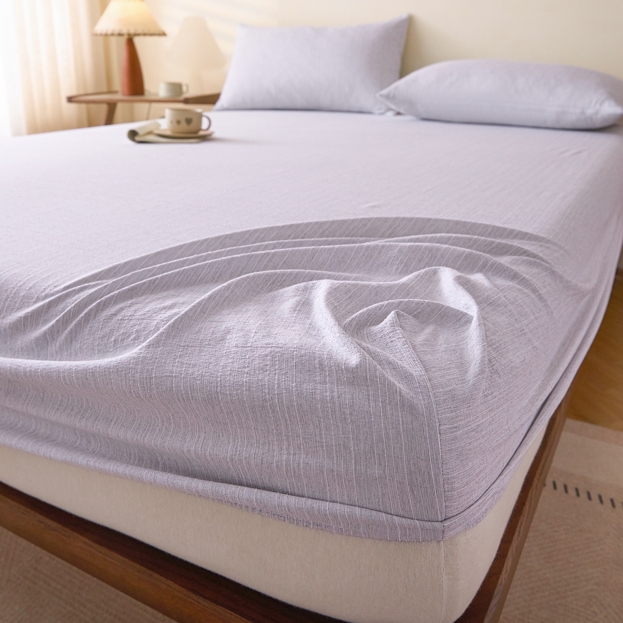 91家纺网 家纺一手货源 找家纺 蓝极人 2026新款提花色织水洗麻床笠 CL葡萄青