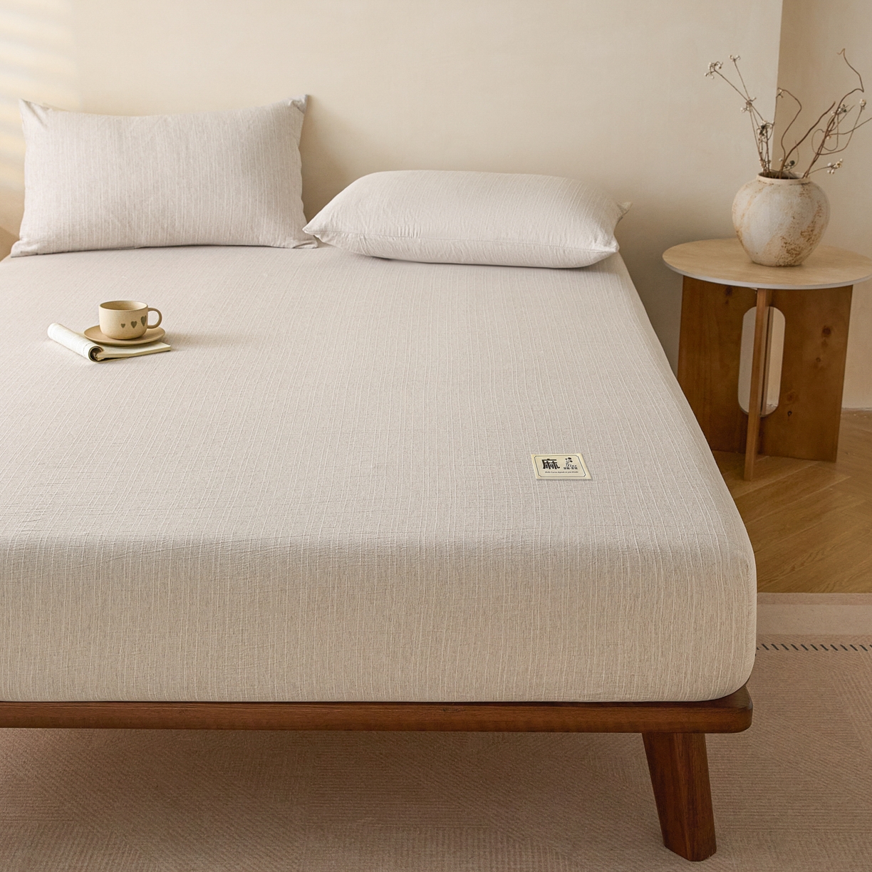 91家纺网 家纺一手货源 找家纺 蓝极人 2026新款提花色织水洗麻床笠 CL烟灰