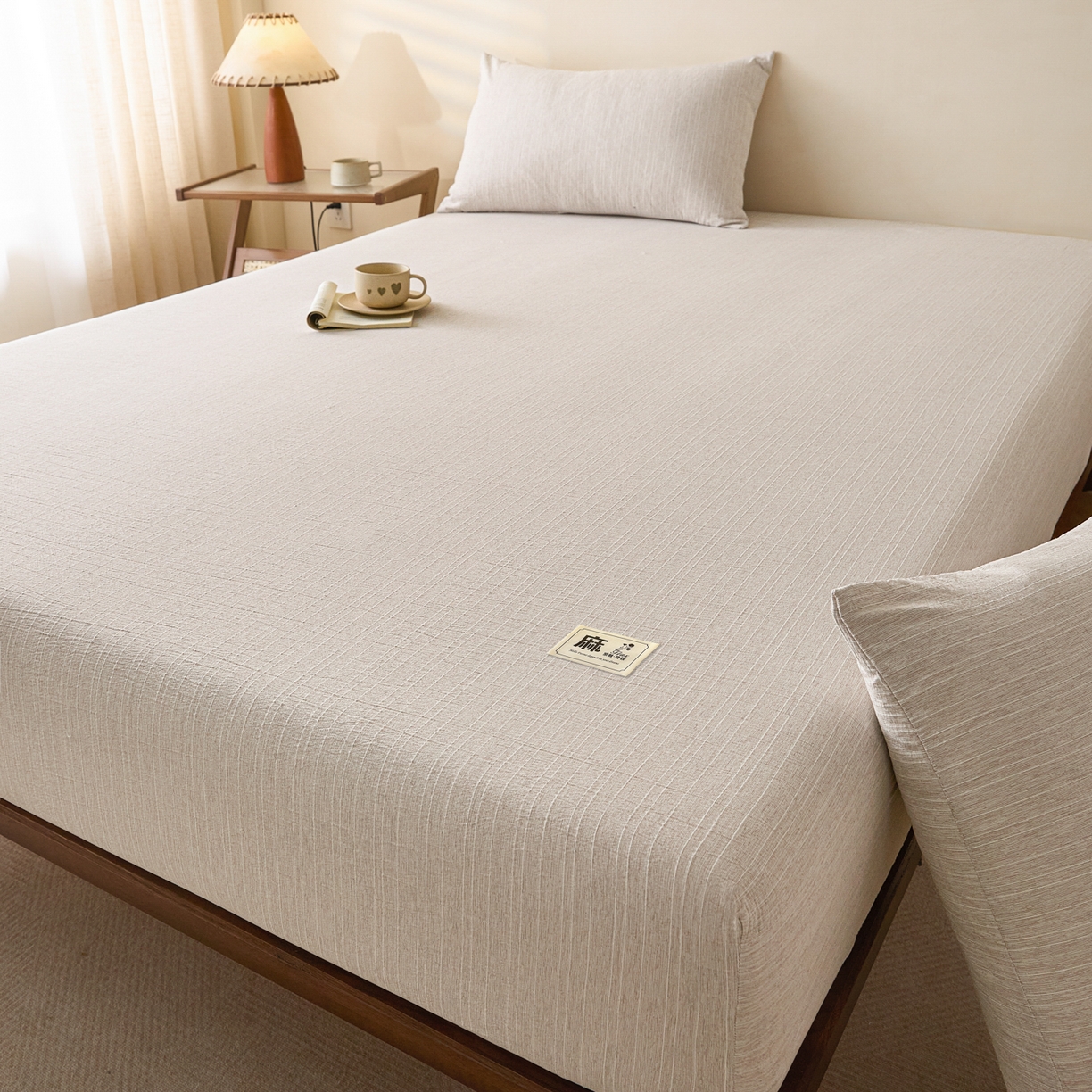 91家纺网 家纺一手货源 找家纺 蓝极人 2026新款提花色织水洗麻床笠 CL烟灰