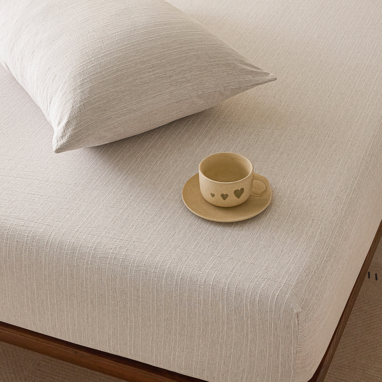 91家纺网 家纺一手货源 找家纺 蓝极人 2026新款提花色织水洗麻床笠 CL烟灰