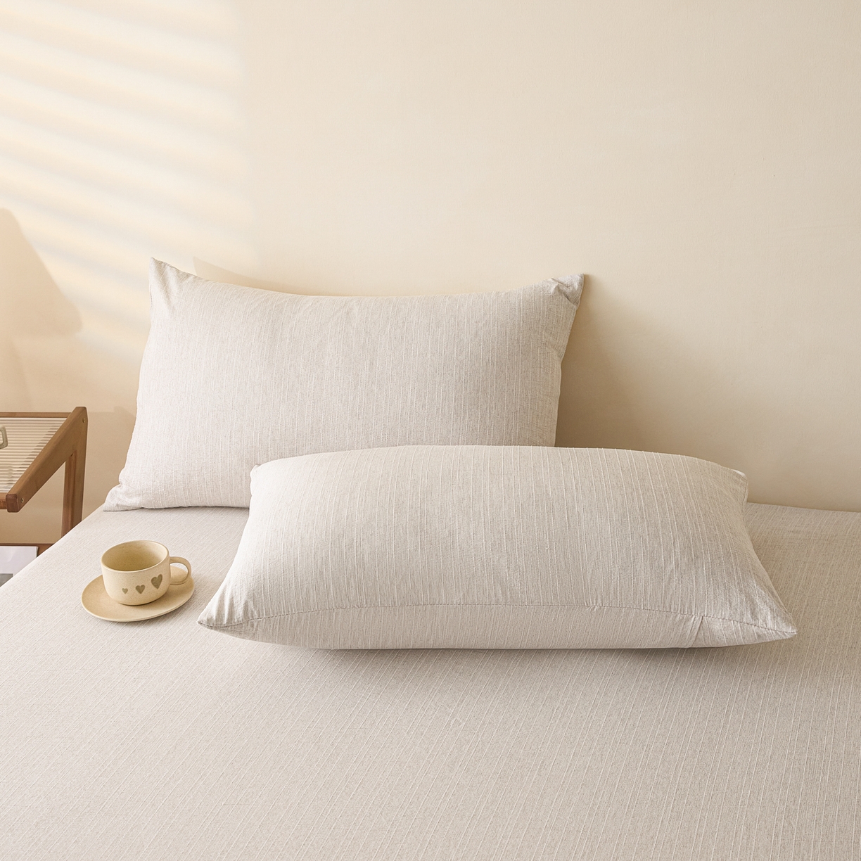 91家纺网 家纺一手货源 找家纺 蓝极人 2026新款提花色织水洗麻床笠 CL烟灰