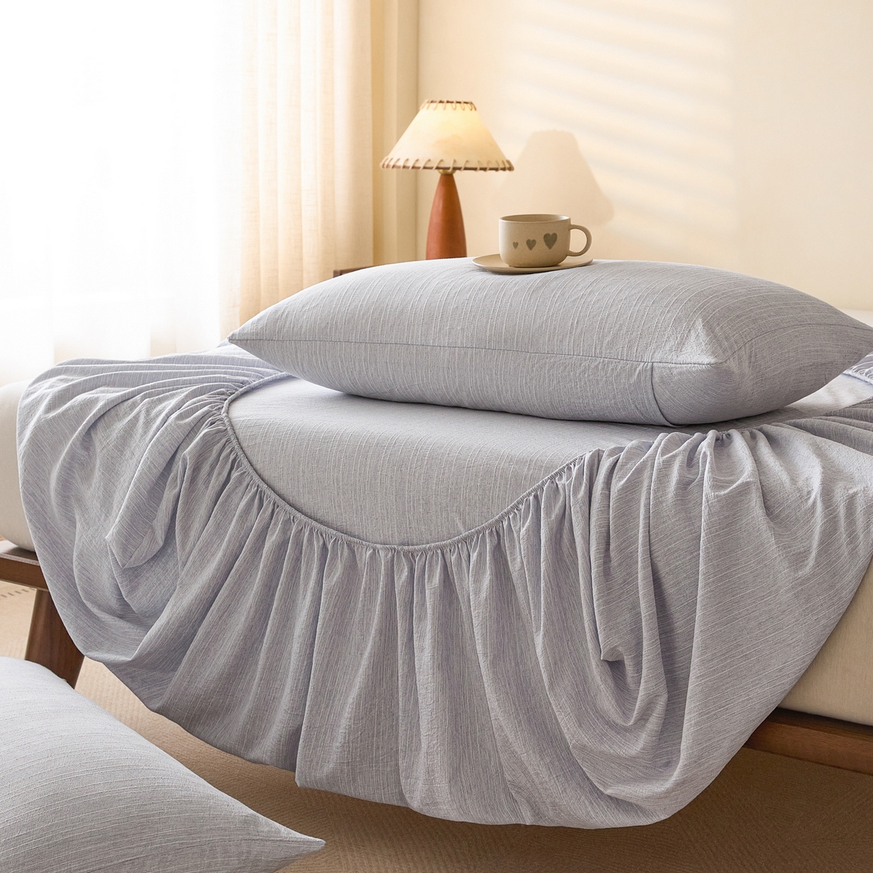 蓝极人 2026新款提花色织水洗麻床笠 LC牛仔蓝