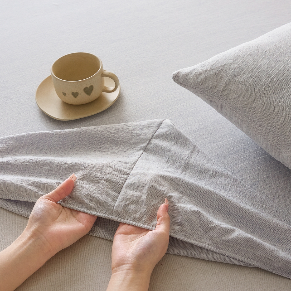 91家纺网 家纺一手货源 找家纺 蓝极人 2026新款提花色织水洗麻床笠 LC牛仔蓝