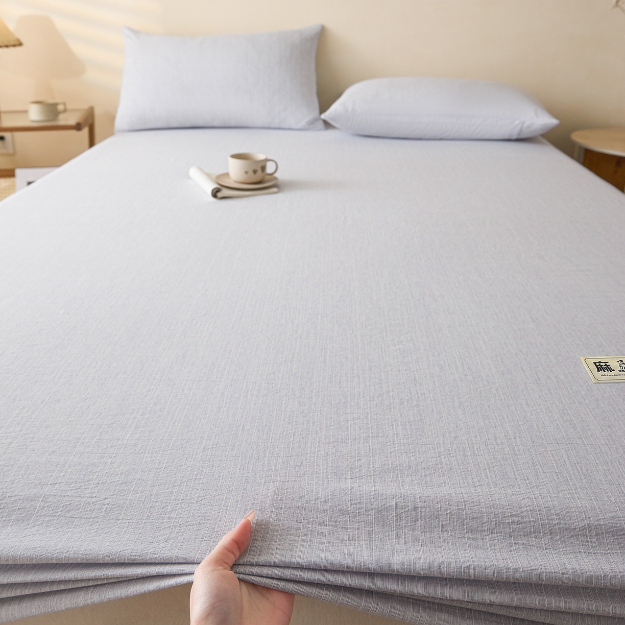 91家纺网 家纺一手货源 找家纺 蓝极人 2026新款提花色织水洗麻床笠 LC牛仔蓝