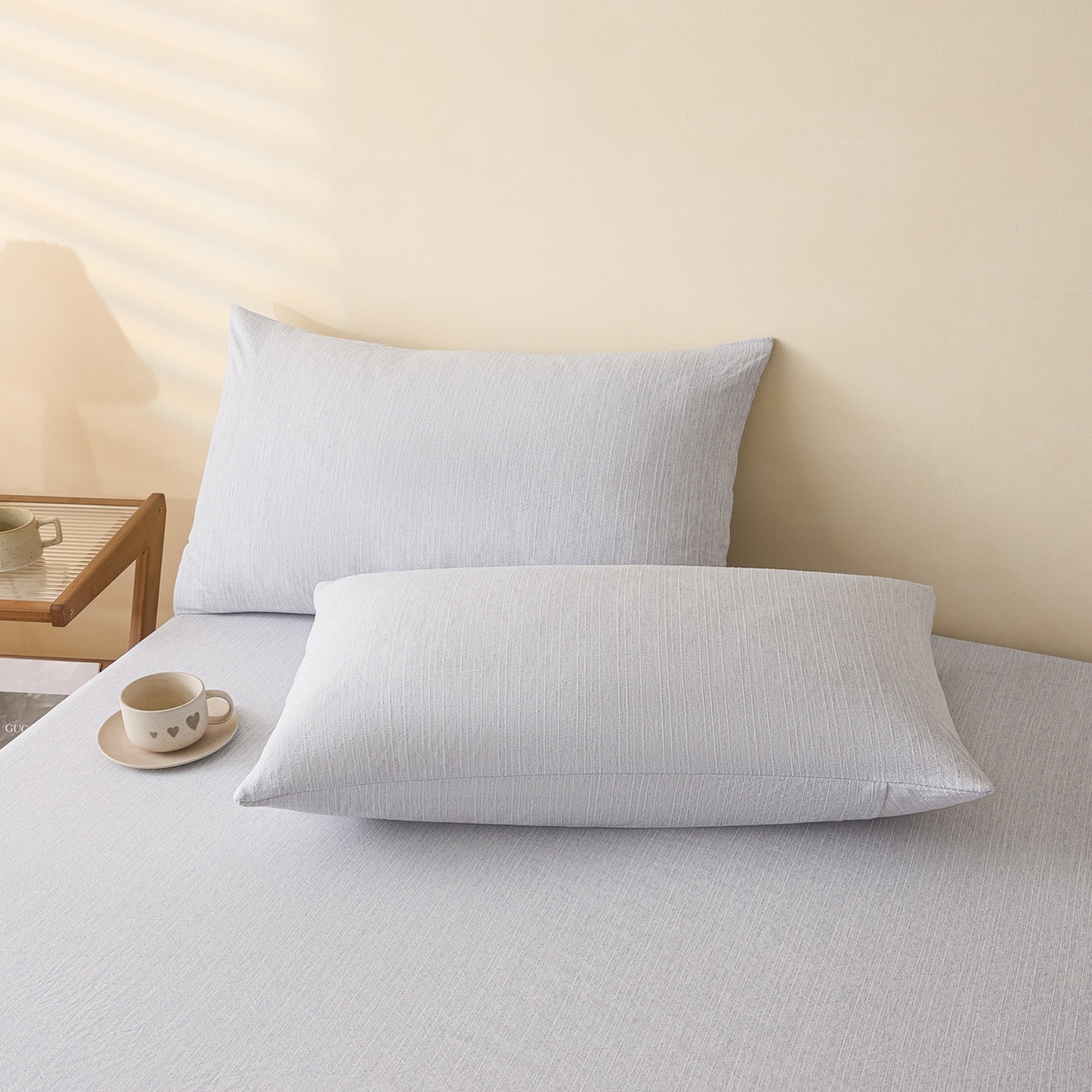 91家纺网 家纺一手货源 找家纺 蓝极人 2026新款提花色织水洗麻床笠 LC牛仔蓝