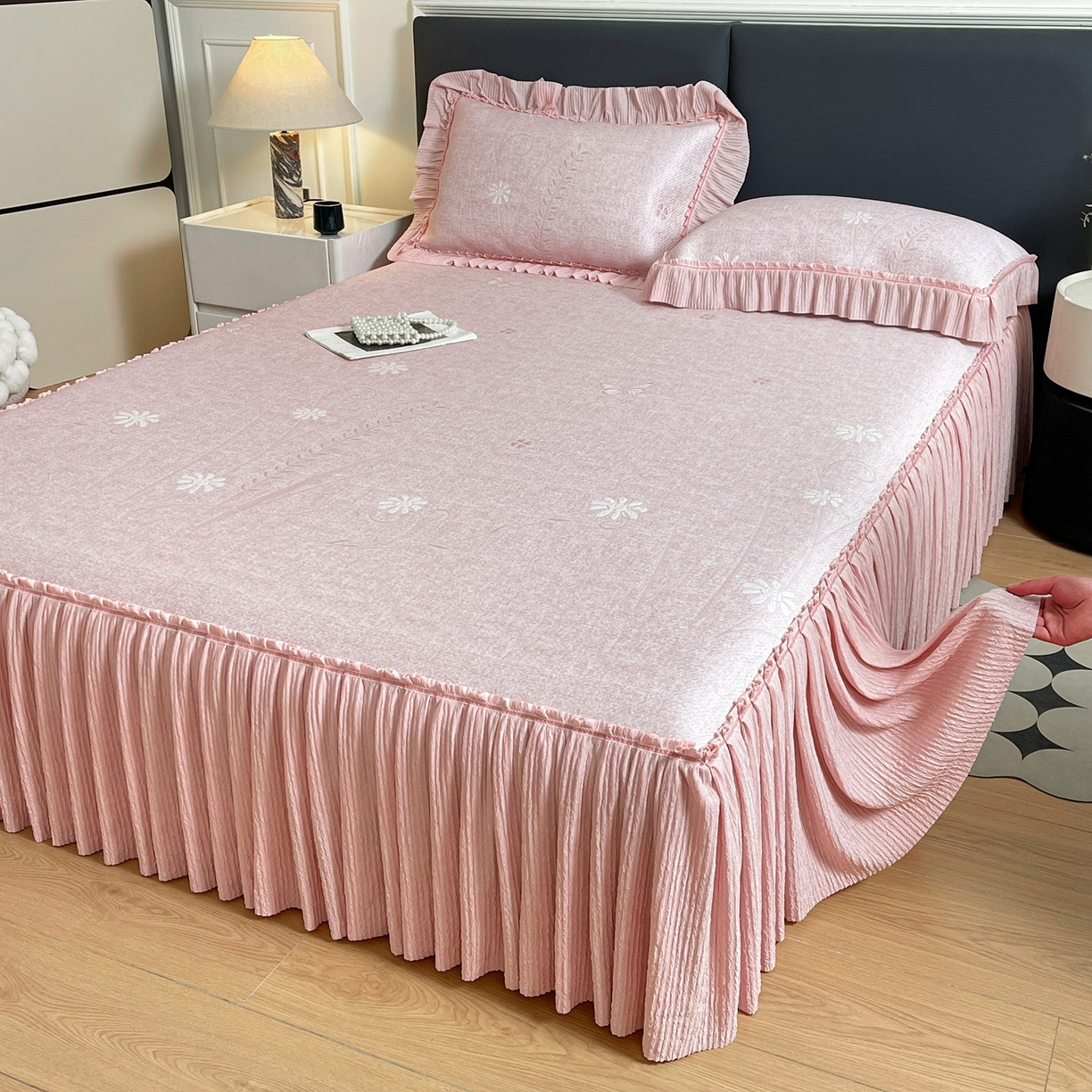 91家纺网 家纺一手货源 找家纺 （总）绒艺席业 2026年新款立体浮雕工艺正宗凉感豆豆席凉席席子-床裙款