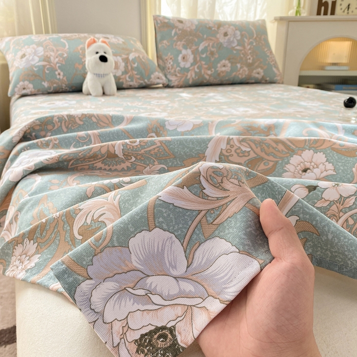 91家纺网 家纺一手货源 找家纺 漫仙阁家纺 2026新款老粗布床单系列 花开富贵