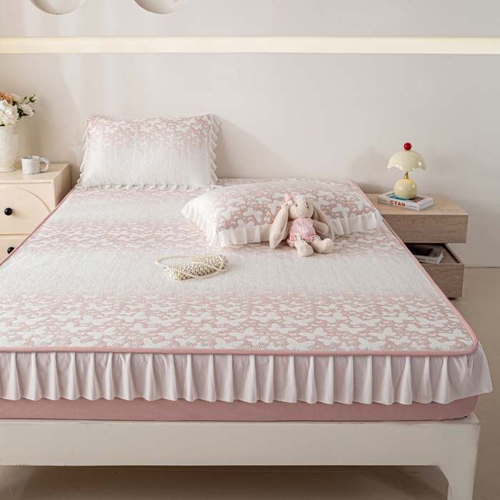 91家纺网 家纺一手货源 找家纺 （总）伊人坊 2026新款A类550克凉感提花值过0.21冰豆豆家用凉席子三件套夏季-花边床笠款