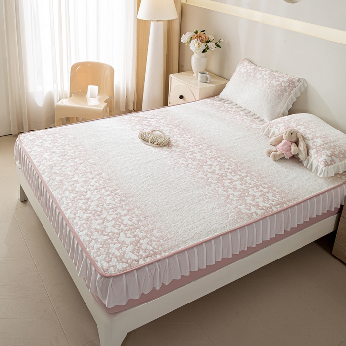 91家纺网 家纺一手货源 找家纺 （总）伊人坊 2026新款A类550克凉感提花值过0.21冰豆豆家用凉席子三件套夏季-花边床笠款