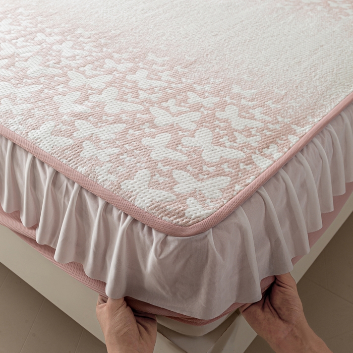 91家纺网 家纺一手货源 找家纺 （总）伊人坊 2026新款A类550克凉感提花值过0.21冰豆豆家用凉席子三件套夏季-花边床笠款