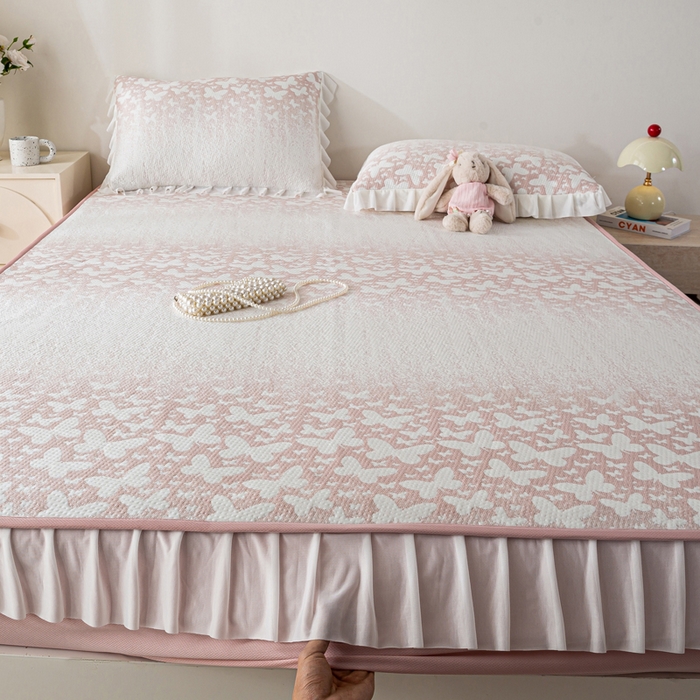 91家纺网 家纺一手货源 找家纺 （总）伊人坊 2026新款A类550克凉感提花值过0.21冰豆豆家用凉席子三件套夏季-花边床笠款