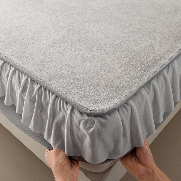 91家纺网 家纺一手货源 找家纺 伊人坊 2026新款A类550克凉感提花值过0.21冰豆豆家用凉席子三件套夏季-花边床笠款 繁花-灰