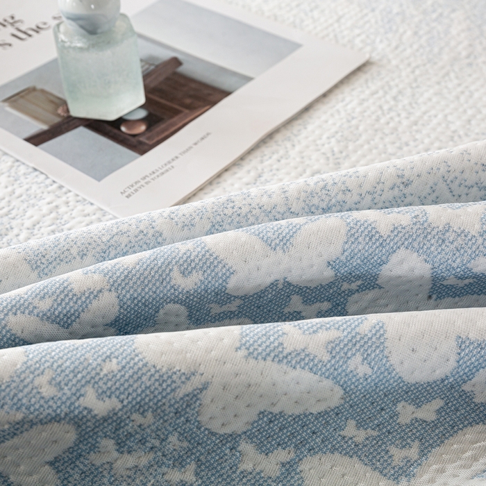 91家纺网 家纺一手货源 找家纺 伊人坊 2026新款A类550克凉感提花值过0.21冰豆豆家用凉席子三件套夏季-花边床笠款 花蝴蝶-蓝