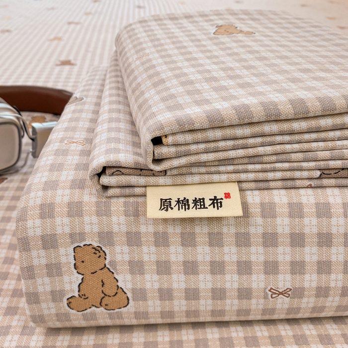 漫仙阁家纺 2026新款老粗布床单系列 开心熊