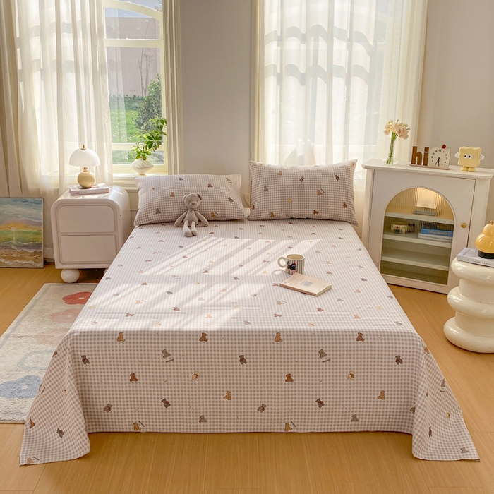 91家纺网 家纺一手货源 找家纺 漫仙阁家纺 2026新款老粗布床单系列 开心熊