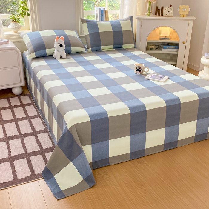 91家纺网 家纺一手货源 找家纺 漫仙阁家纺 2026新款老粗布床单系列 蓝格