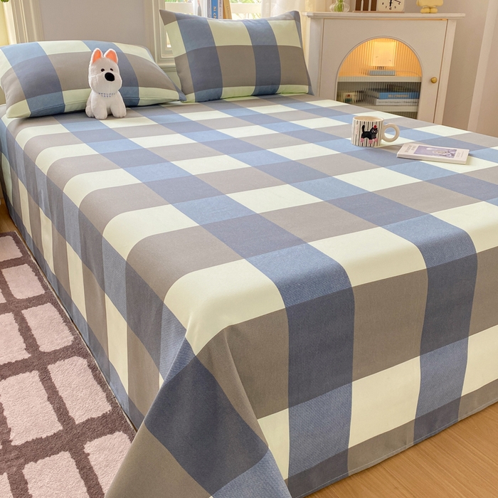 91家纺网 家纺一手货源 找家纺 漫仙阁家纺 2026新款老粗布床单系列 蓝格