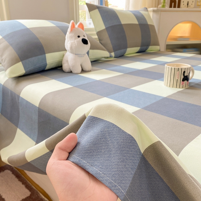 91家纺网 家纺一手货源 找家纺 漫仙阁家纺 2026新款老粗布床单系列 蓝格