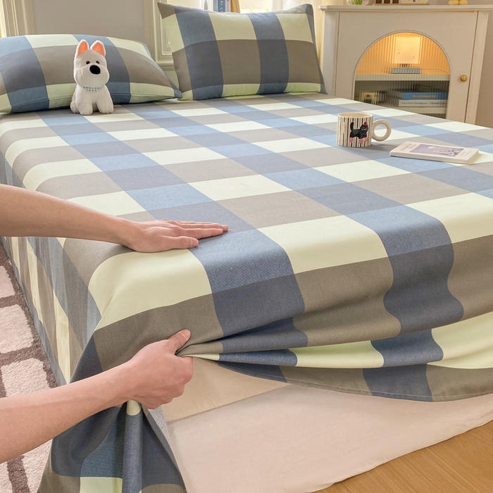 91家纺网 家纺一手货源 找家纺 漫仙阁家纺 2026新款老粗布床单系列 蓝格