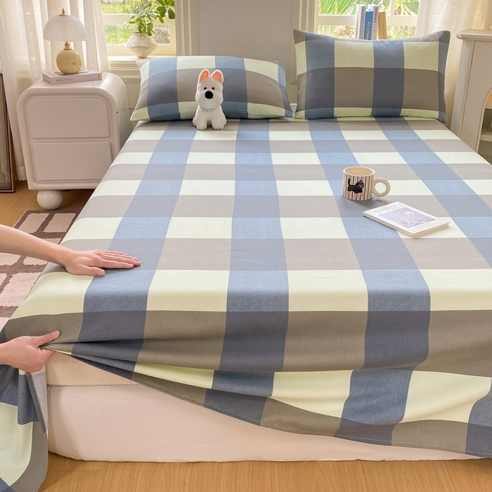 91家纺网 家纺一手货源 找家纺 漫仙阁家纺 2026新款老粗布床单系列 蓝格