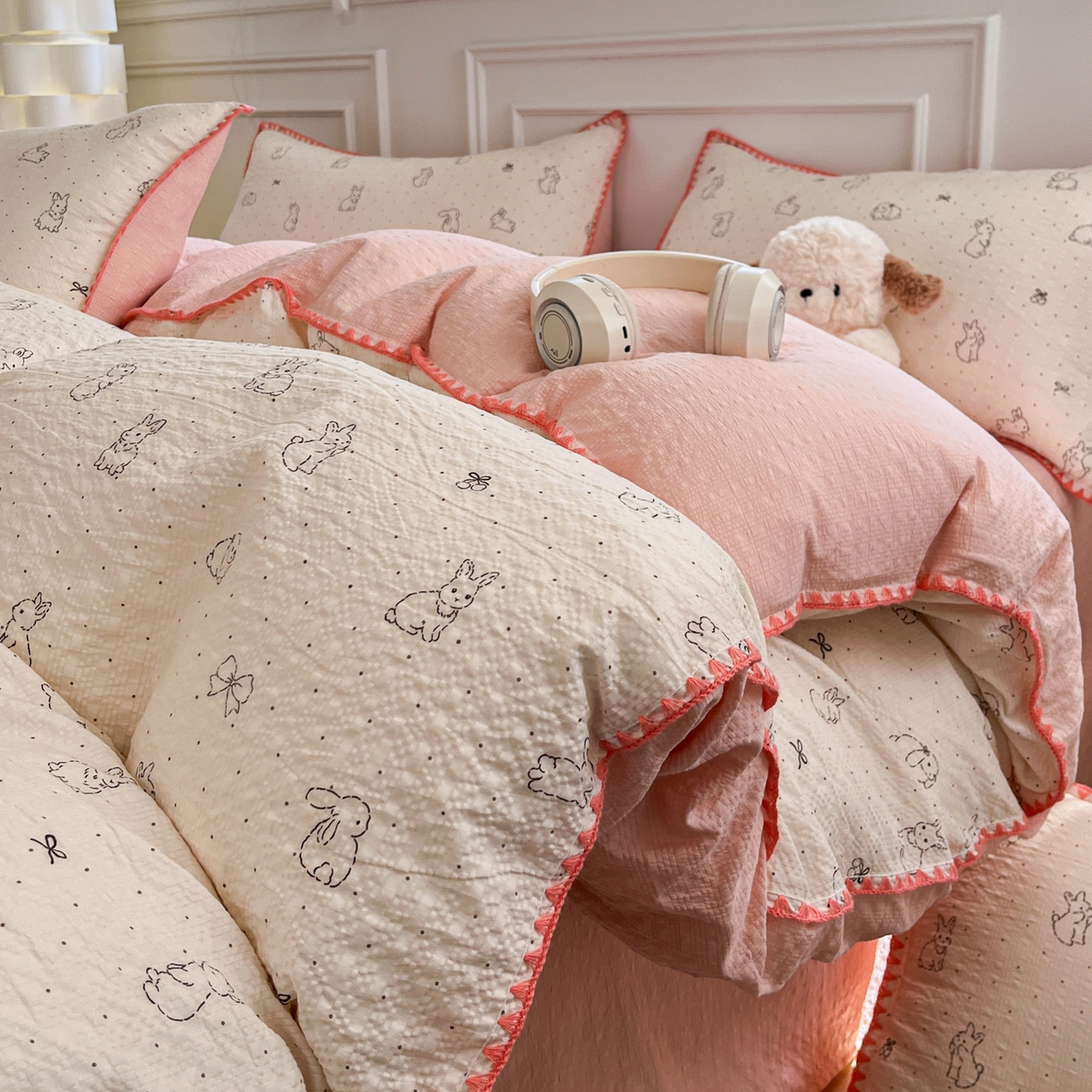 （总）慕澄家纺 2026新款小清新印花泡芙纱贝壳边四件套