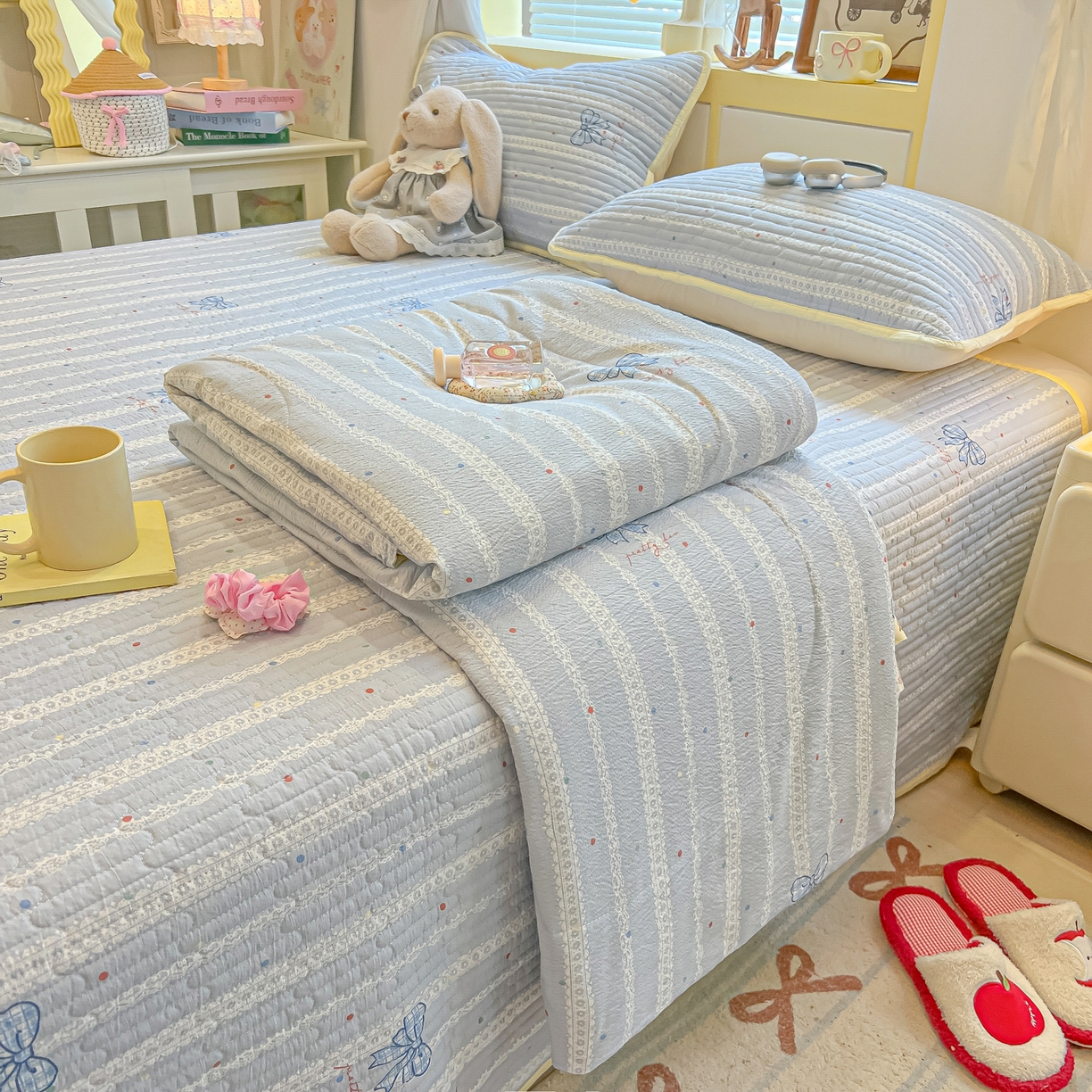 91家纺网 家纺一手货源 找家纺 （总）乐逸家纺  2026新款A类云感双层纱夏被床盖四件套