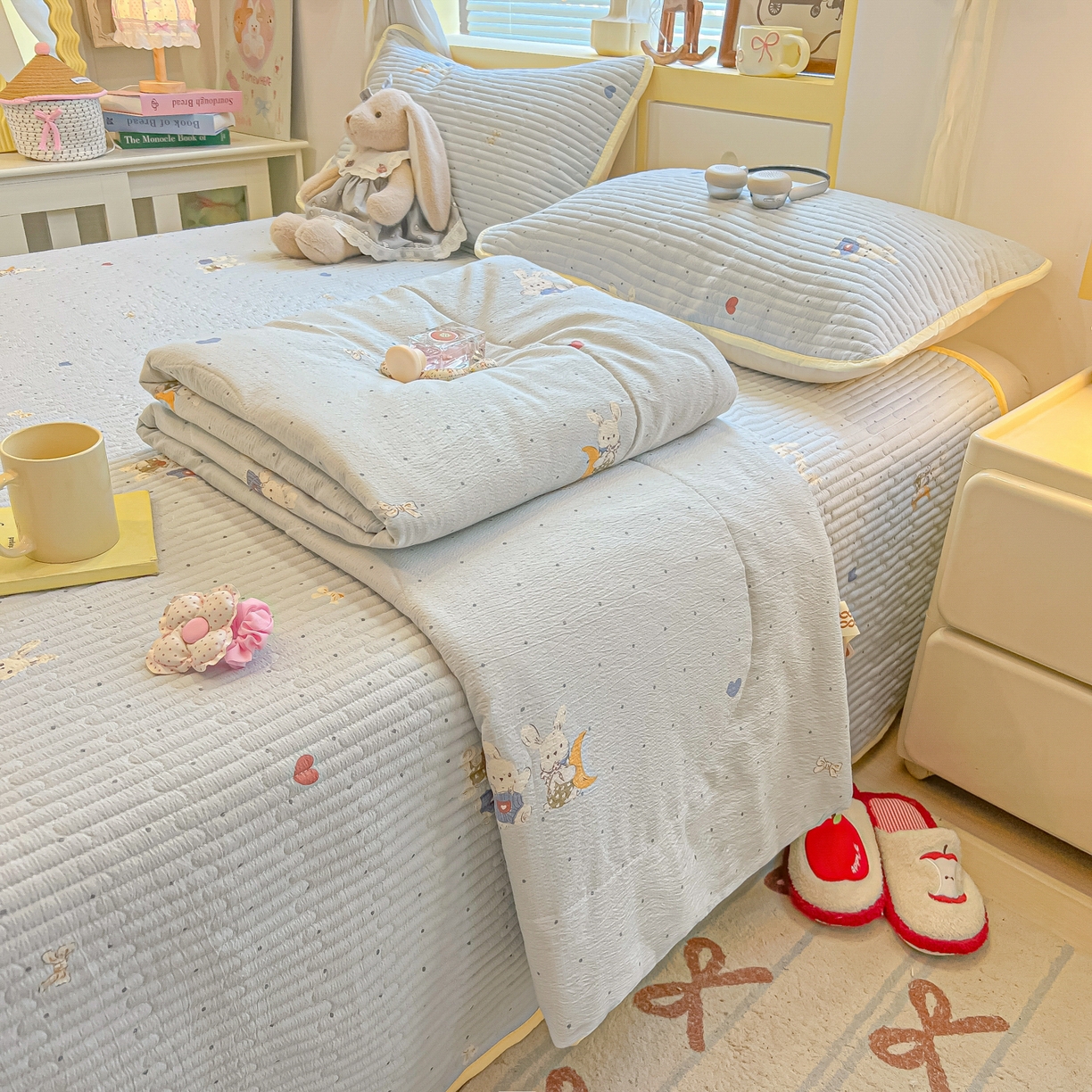 91家纺网 家纺一手货源 找家纺 （总）乐逸家纺  2026新款A类云感双层纱夏被床盖四件套