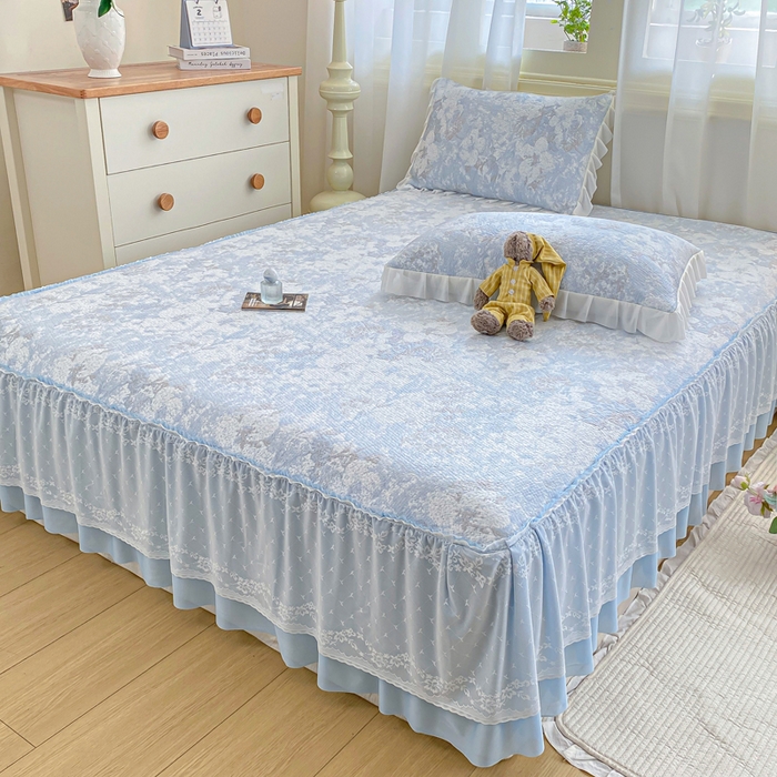 91家纺网 家纺一手货源 找家纺 （总）伊人坊 2026新款A类550克凉感提花值过0.21冰豆豆家用凉席子三件套夏季-床裙款