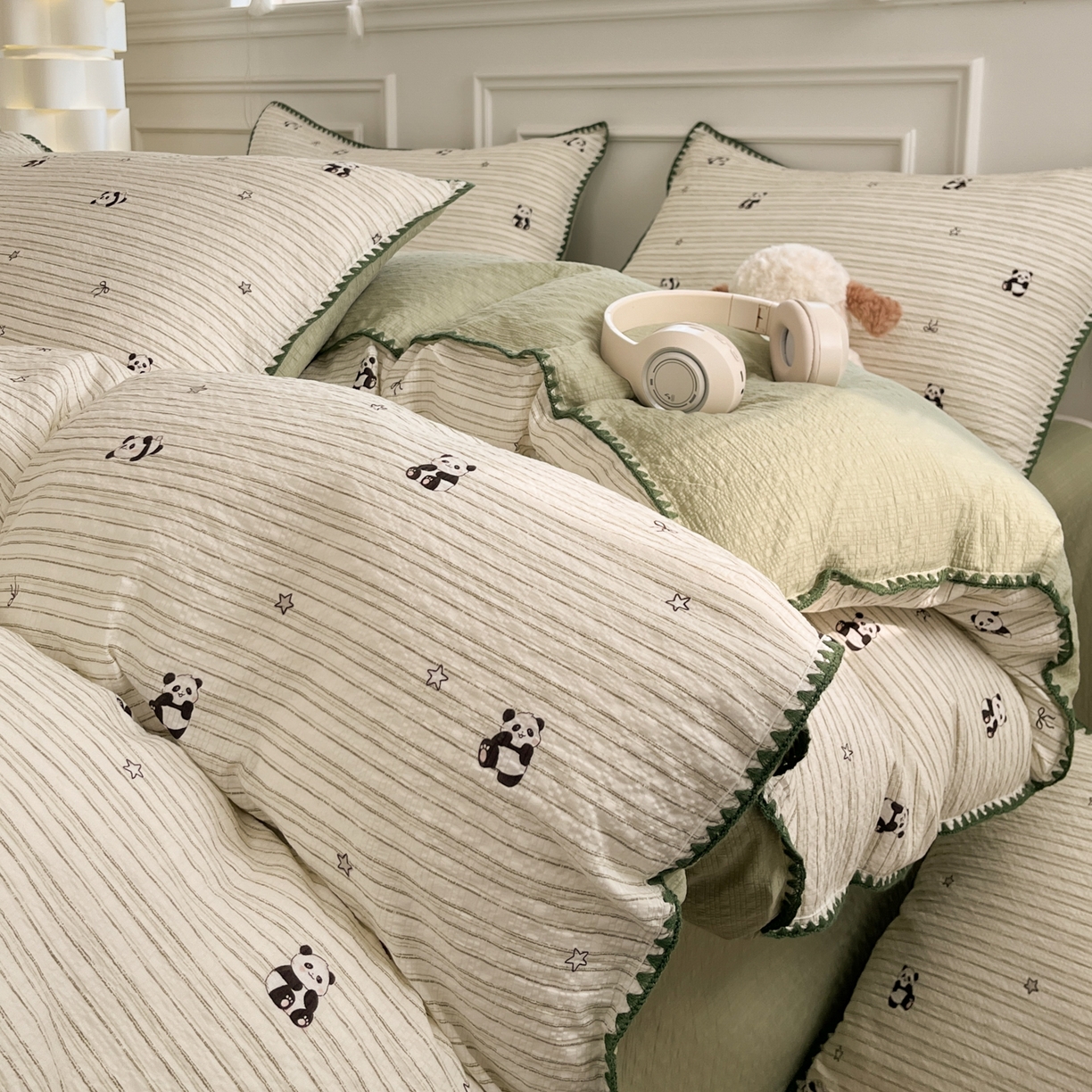 91家纺网 家纺一手货源 找家纺 （总）慕澄家纺 2026新款小清新印花泡芙纱贝壳边四件套