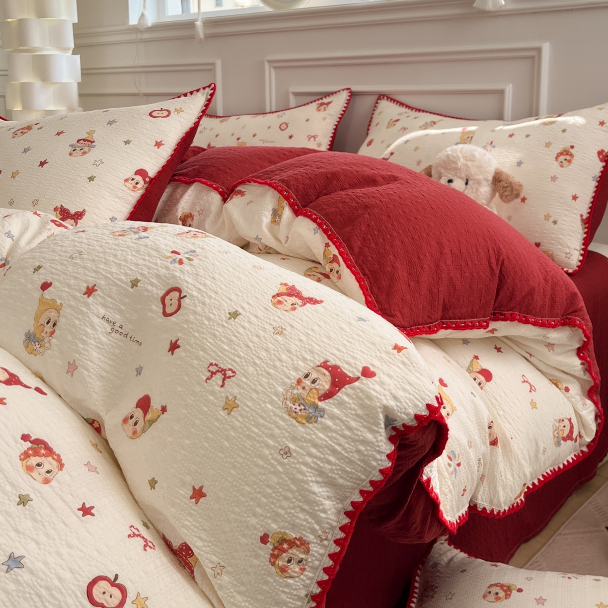 91家纺网 家纺一手货源 找家纺 （总）慕澄家纺 2026新款小清新印花泡芙纱贝壳边四件套