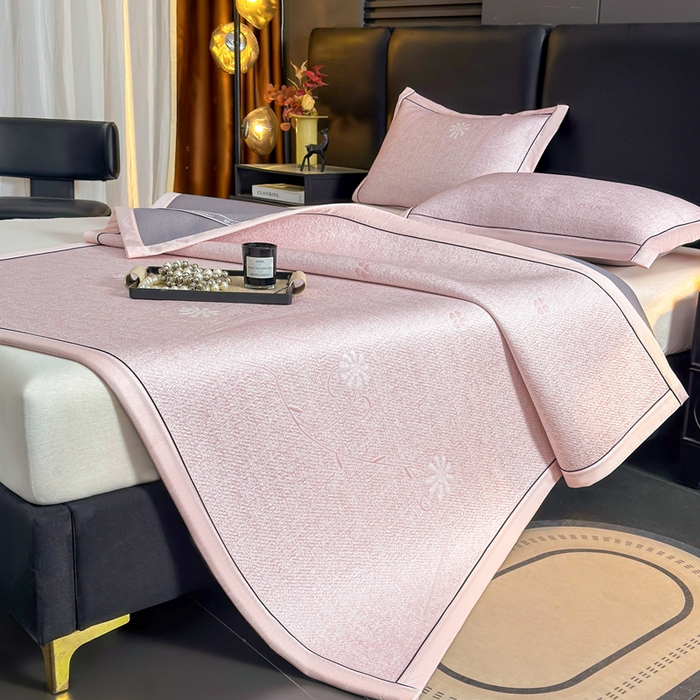 91家纺网 家纺一手货源 找家纺 绒艺席业 2026年新款立体浮雕工艺正宗凉感豆豆席凉席席子-平铺款 豆豆彩蝶-粉色