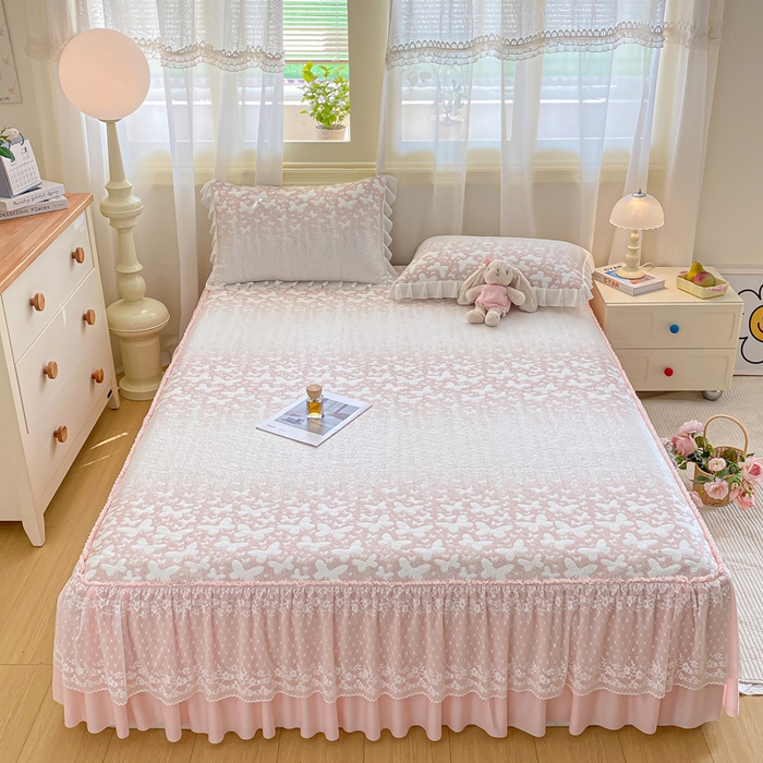 91家纺网 家纺一手货源 找家纺 （总）伊人坊 2026新款A类550克凉感提花值过0.21冰豆豆家用凉席子三件套夏季-床裙款