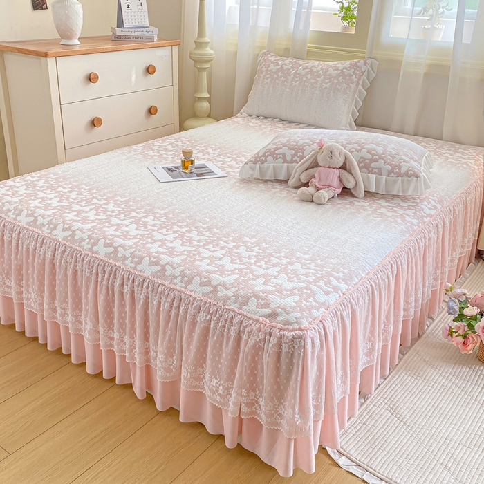 91家纺网 家纺一手货源 找家纺 伊人坊 2026新款A类550克凉感提花值过0.21冰豆豆家用凉席子三件套夏季-花边床笠款 花蝴蝶-咖