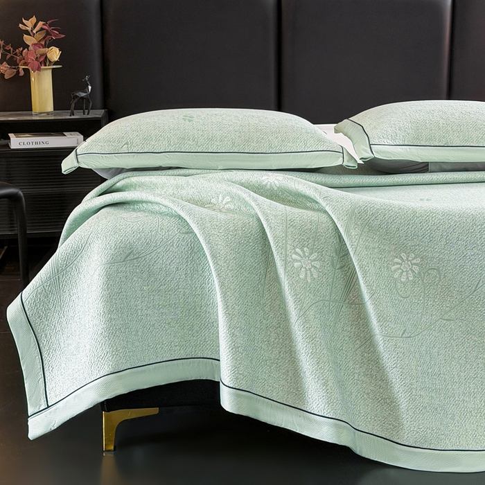 91家纺网 家纺一手货源 找家纺 绒艺席业 2026年新款立体浮雕工艺正宗凉感豆豆席凉席席子-平铺款 豆豆彩蝶-绿色