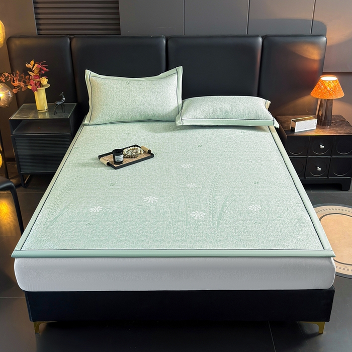 91家纺网 家纺一手货源 找家纺 绒艺席业 2026年新款立体浮雕工艺正宗凉感豆豆席凉席席子-平铺款 豆豆彩蝶-绿色