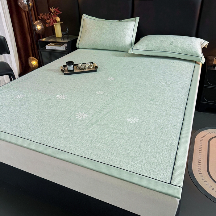 91家纺网 家纺一手货源 找家纺 绒艺席业 2026年新款立体浮雕工艺正宗凉感豆豆席凉席席子-平铺款 豆豆彩蝶-绿色