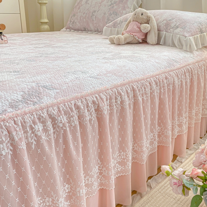 91家纺网 家纺一手货源 找家纺 伊人坊 2026新款A类550克凉感提花值过0.21冰豆豆家用凉席子三件套夏季-床裙款 繁花-粉