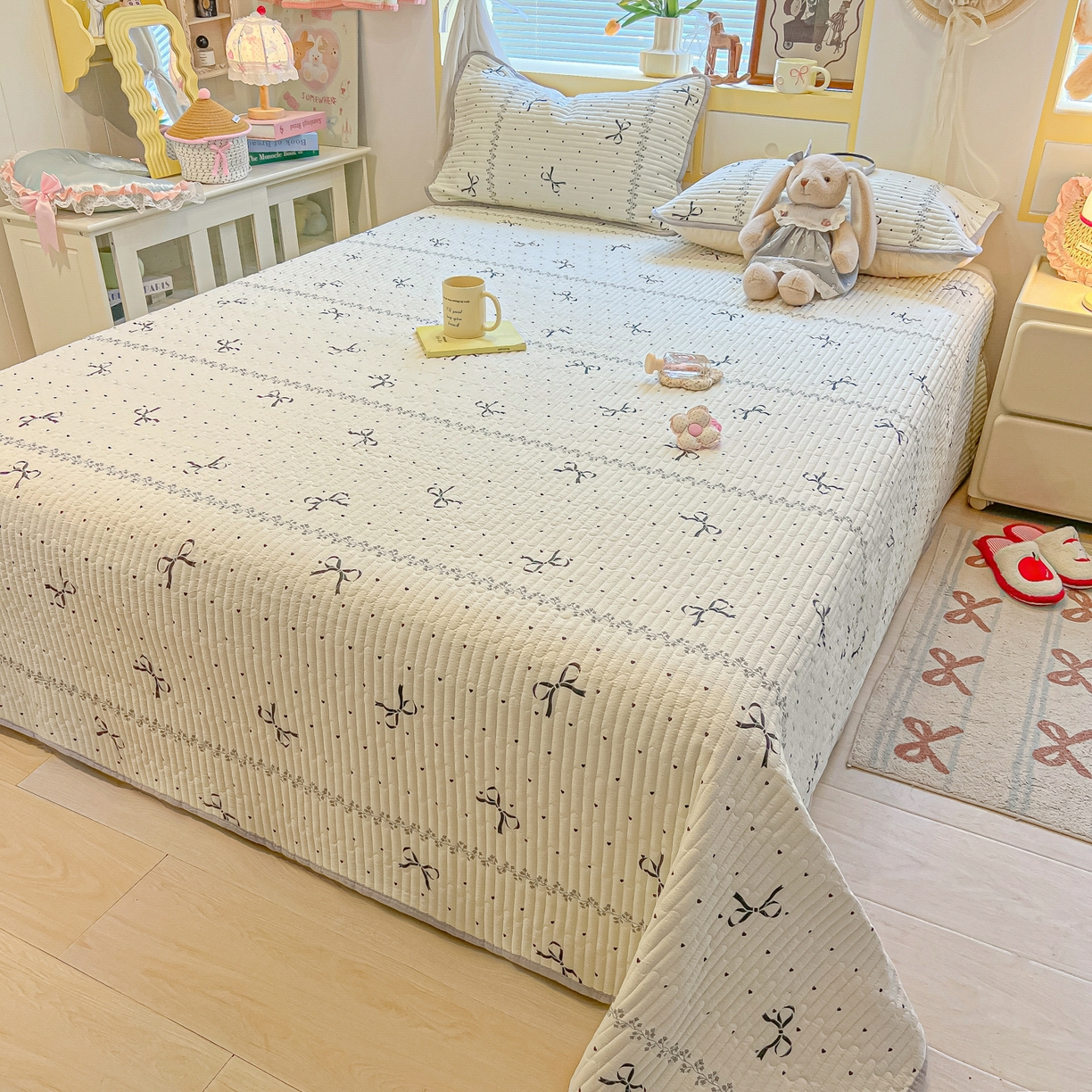 91家纺网 家纺一手货源 找家纺 （总）乐逸家纺  2026新款A类云感双层纱夏被床盖四件套