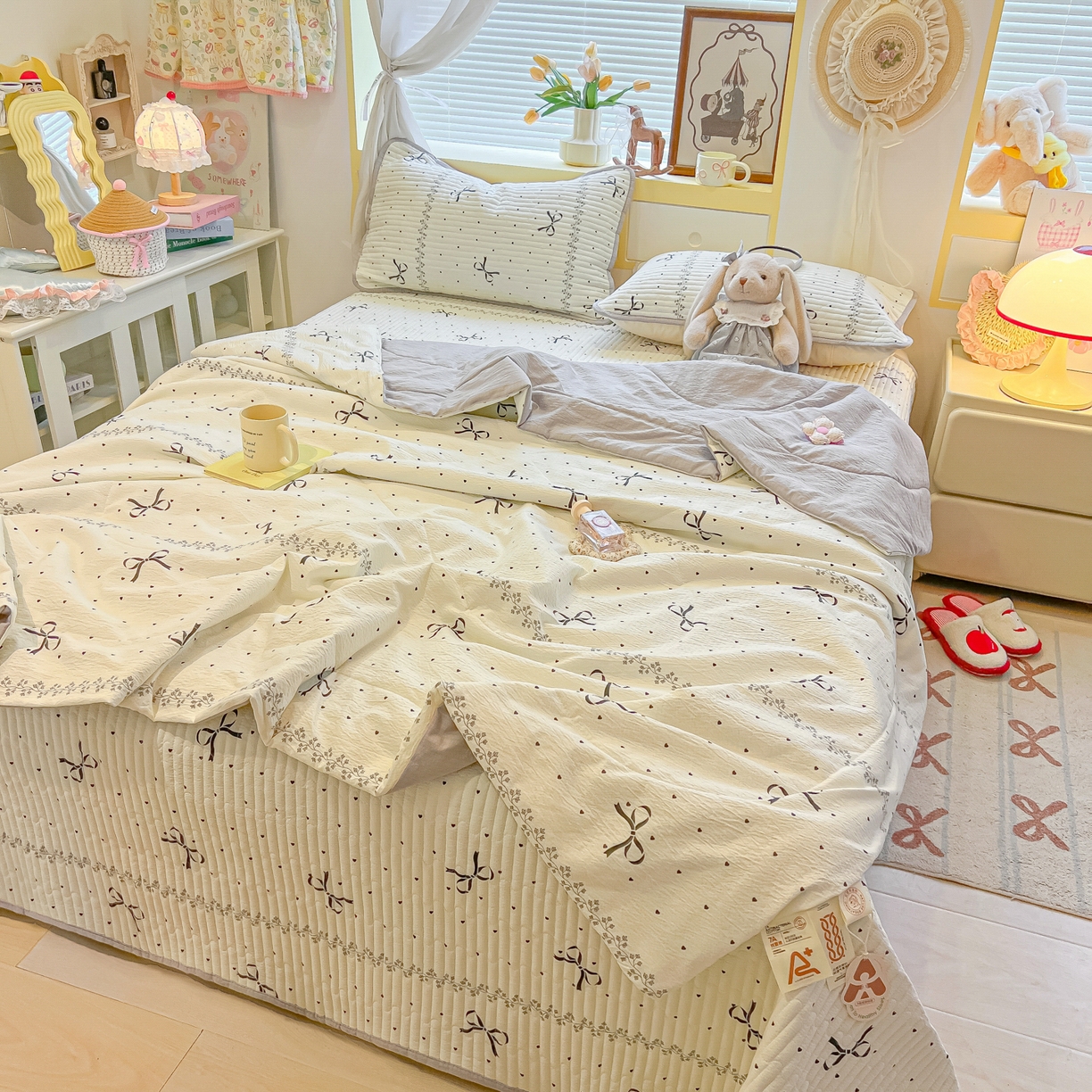 91家纺网 家纺一手货源 找家纺 （总）乐逸家纺  2026新款A类云感双层纱夏被床盖四件套