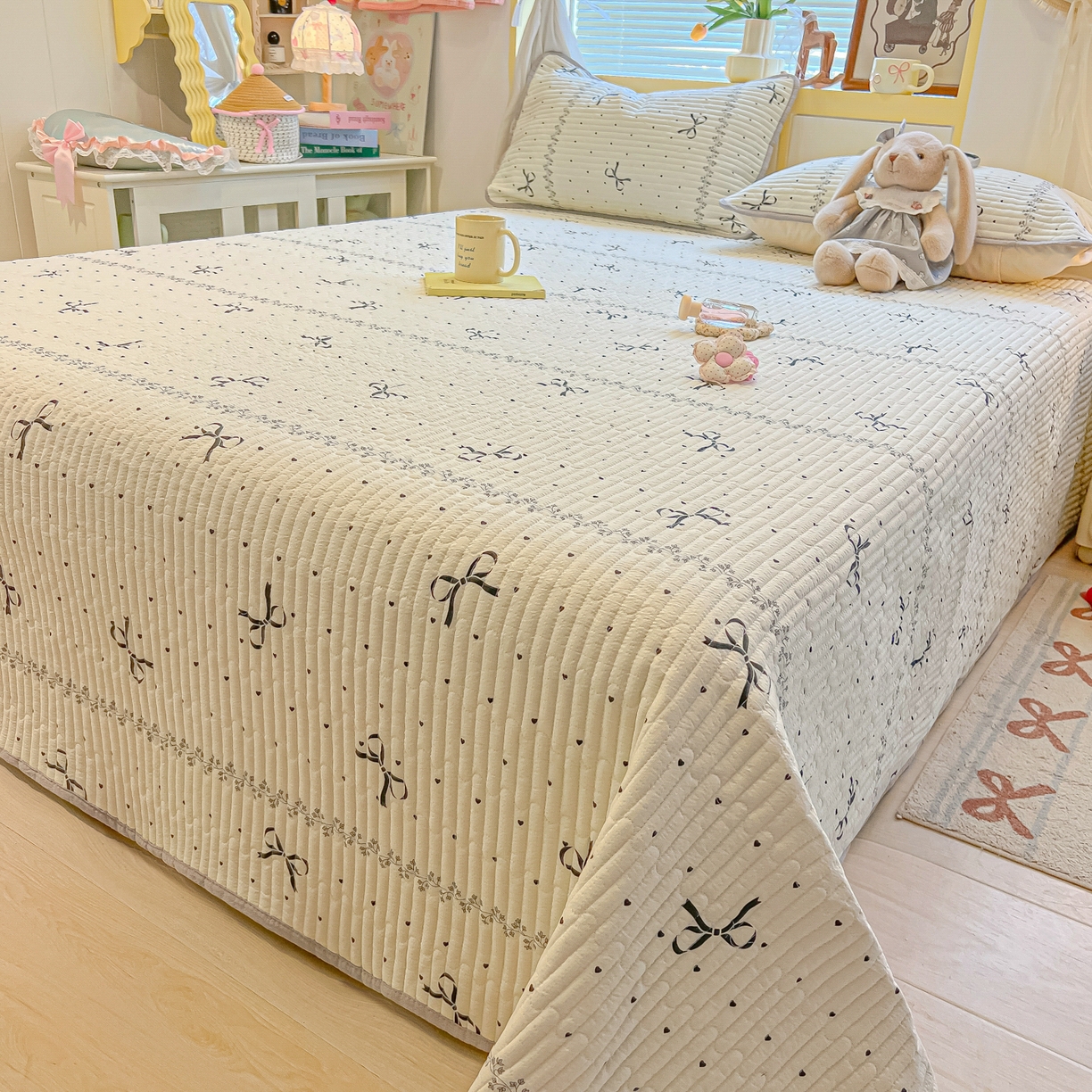 91家纺网 家纺一手货源 找家纺 （总）乐逸家纺  2026新款A类云感双层纱夏被床盖四件套