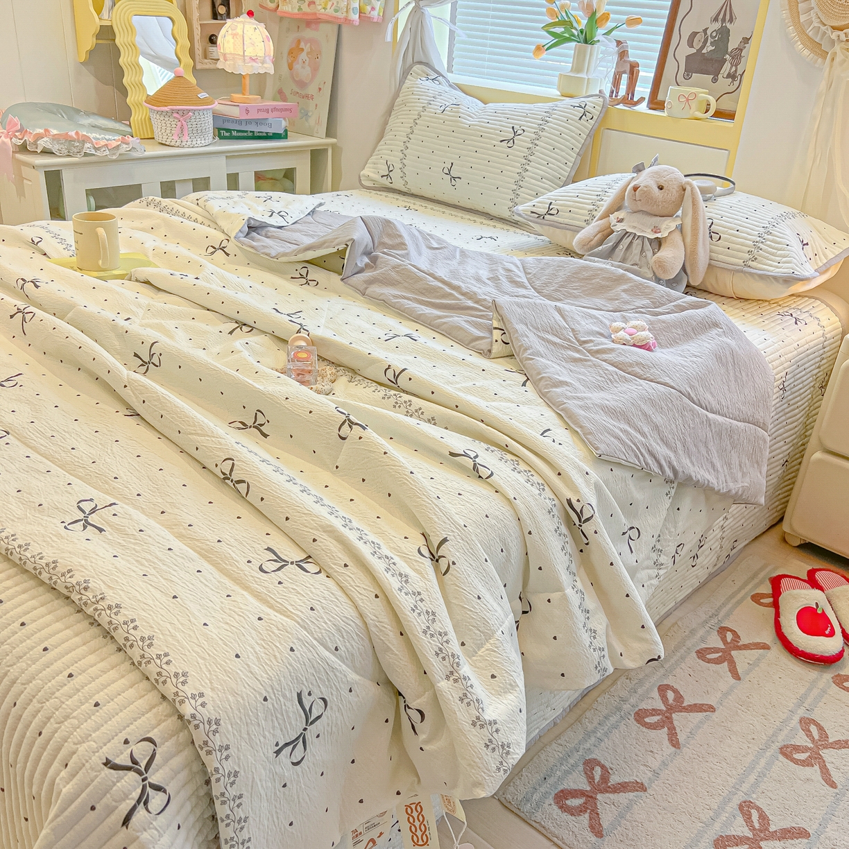 91家纺网 家纺一手货源 找家纺 （总）乐逸家纺  2026新款A类云感双层纱夏被床盖四件套