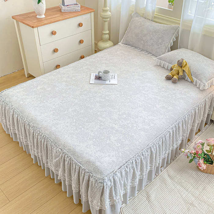 91家纺网 家纺一手货源 找家纺 伊人坊 2026新款A类550克凉感提花值过0.21冰豆豆家用凉席子三件套夏季-床裙款 繁花－灰