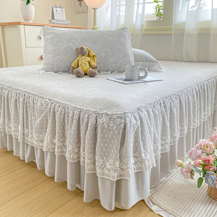 91家纺网 家纺一手货源 找家纺 伊人坊 2026新款A类550克凉感提花值过0.21冰豆豆家用凉席子三件套夏季-床裙款 繁花－灰