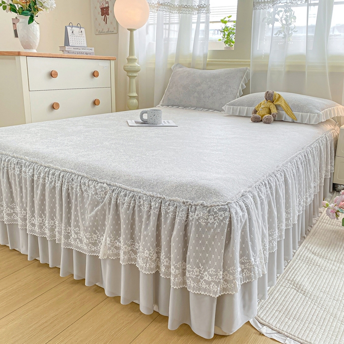 91家纺网 家纺一手货源 找家纺 伊人坊 2026新款A类550克凉感提花值过0.21冰豆豆家用凉席子三件套夏季-床裙款 繁花－灰