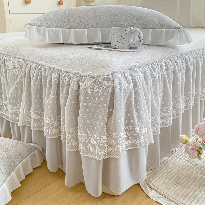 91家纺网 家纺一手货源 找家纺 伊人坊 2026新款A类550克凉感提花值过0.21冰豆豆家用凉席子三件套夏季-床裙款 繁花－灰