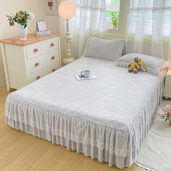 91家纺网 家纺一手货源 找家纺 伊人坊 2026新款A类550克凉感提花值过0.21冰豆豆家用凉席子三件套夏季-床裙款 繁花－灰