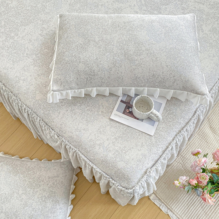 91家纺网 家纺一手货源 找家纺 伊人坊 2026新款A类550克凉感提花值过0.21冰豆豆家用凉席子三件套夏季-床裙款 繁花－灰