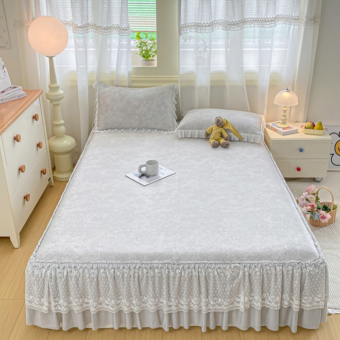 91家纺网 家纺一手货源 找家纺 伊人坊 2026新款A类550克凉感提花值过0.21冰豆豆家用凉席子三件套夏季-床裙款 繁花－灰