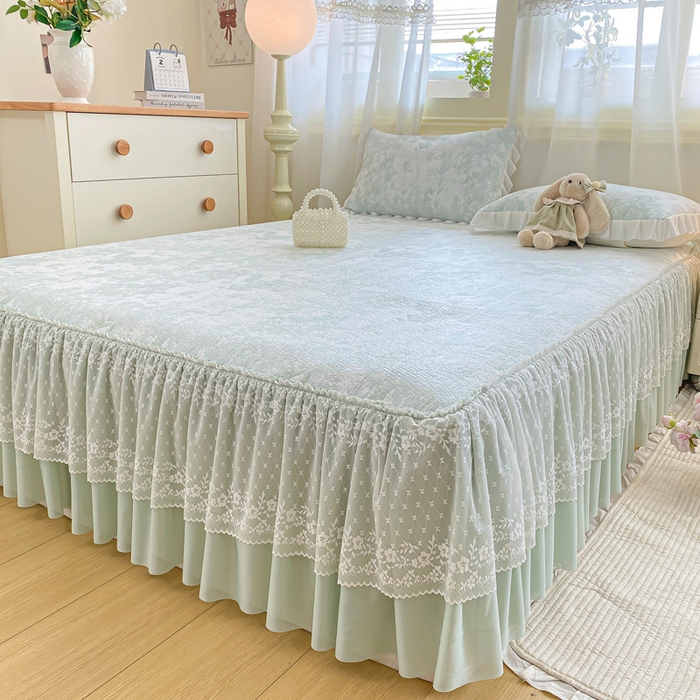 91家纺网 家纺一手货源 找家纺 伊人坊 2026新款A类550克凉感提花值过0.21冰豆豆家用凉席子三件套夏季-床裙款 繁花-绿