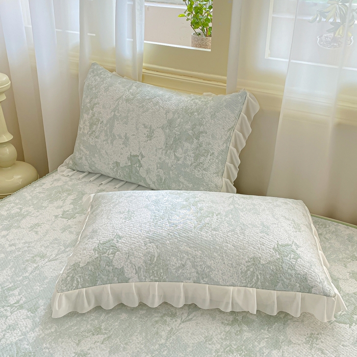 91家纺网 家纺一手货源 找家纺 伊人坊 2026新款A类550克凉感提花值过0.21冰豆豆家用凉席子三件套夏季-床裙款 繁花-绿